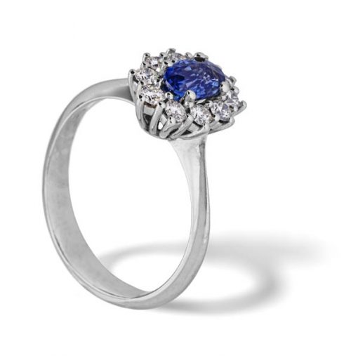 Anello oro bianco 18kt con zaffiro blu